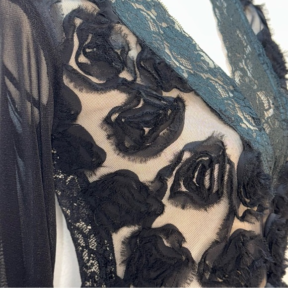 French Laundry by Neto Sheer Black Lace Top with 3D Floral Embellishments - Picture 10 of 16